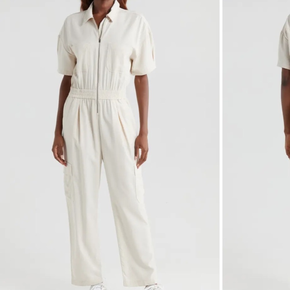 Vuori Cream Zip-Front Utility Jumpsuit